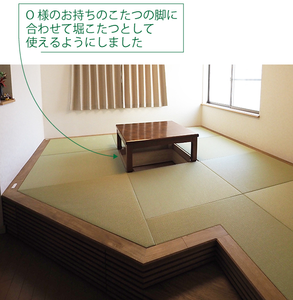 後付け 収納 小上がり ヌック 収納 おしゃれ デザイン 畳ベッド 飛騨フォレスト 畳ヶ丘 オーダー 日本製 ヘリ無し畳 ダイケン オイル仕上げ 図面 壁4面 オーク材 なら材 カクテルフィット21 格子 堀こたつ