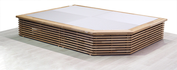 後付け 収納 小上がり ヌック 収納 おしゃれ デザイン 畳ベッド 飛騨フォレスト 畳ヶ丘 オーダー 日本製 ヘリ無し畳 ダイケン オイル仕上げ 図面 壁2面 灰桜色 格子