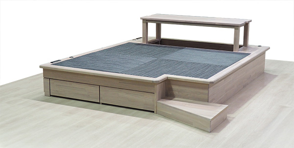 後付け 収納 小上がり ヌック 収納 おしゃれ デザイン 畳ベッド 飛騨フォレスト ホワイト 畳ヶ丘 オーダー 日本製 ヘリ無し畳 ダイケン オイル仕上げ 図面 壁3面 穂波 ステップ