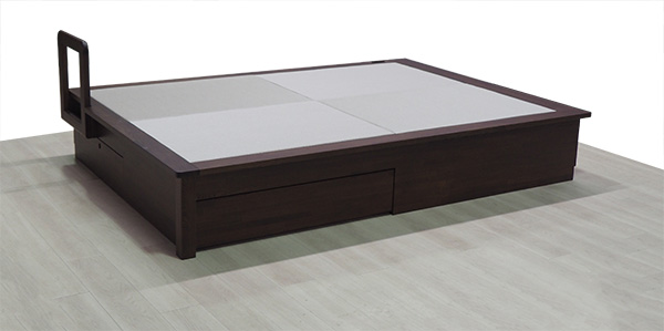 後付け 収納 小上がり ヌック 収納 おしゃれ デザイン 畳ベッド 飛騨フォレスト 畳ヶ丘 オーダー 日本製 ヘリ無し畳 ダイケン 図面 灰桜色 ウレタン塗装 ブラウン 手すり