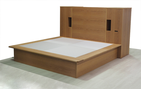 後付け 収納 小上がり ヌック 収納 おしゃれ デザイン 畳ベッド 飛騨フォレスト 畳ヶ丘 オーダー 日本製 ヘリ無し畳 ダイケン 図面 壁3面 灰桜色 格子 デスク 収納棚 扉 ウレタン塗装